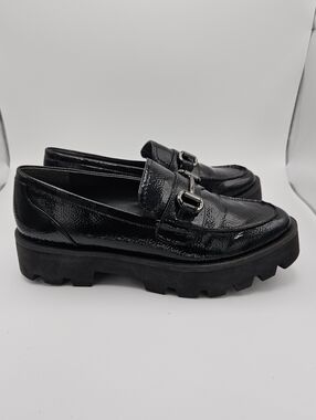Franco Sarto Bergamot black patent lug sole loafers size 8.5M